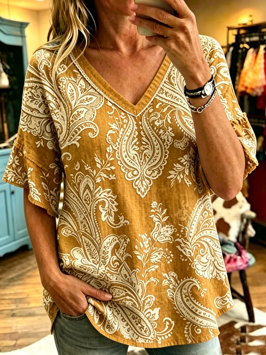Women's retro floral art top