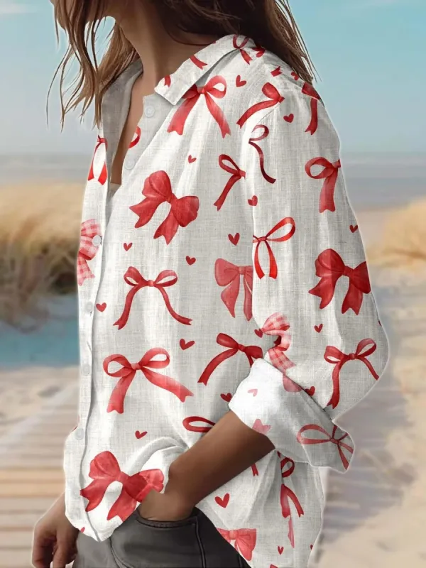Bow Print Button Up Shirt