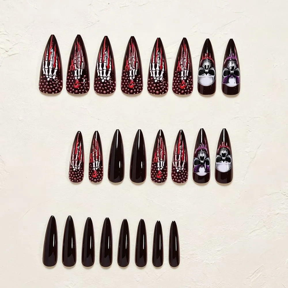 Nailhour 24Pcs Red Halloween Gothic Long Almond  Press On Nails