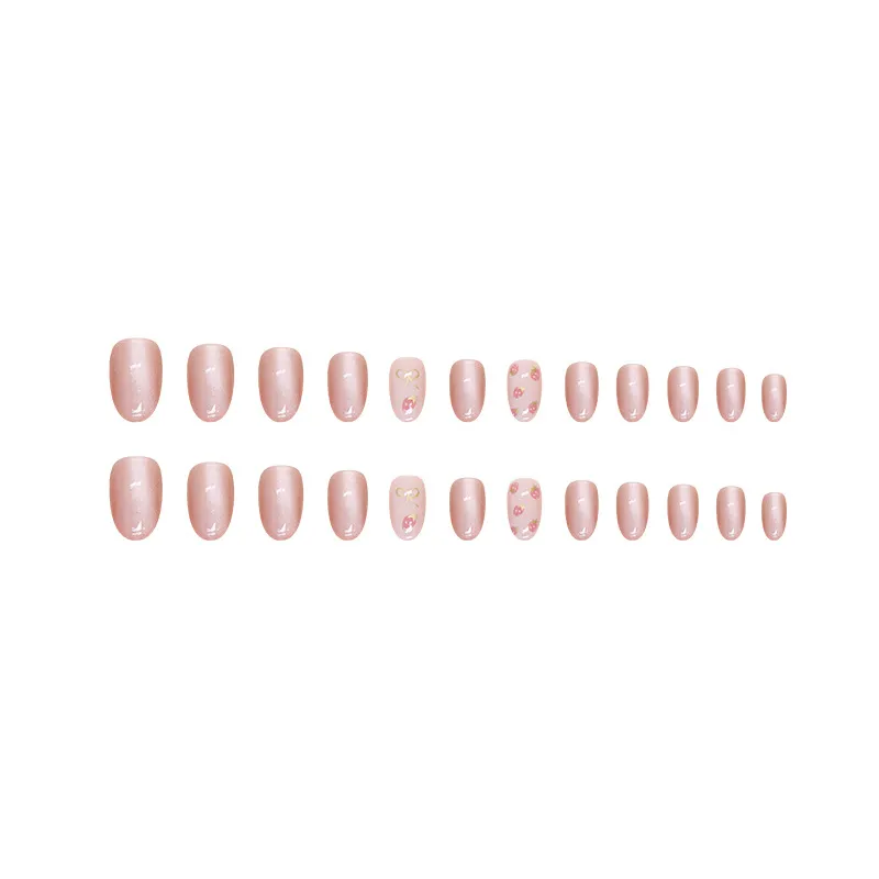 Nailhour Oval Strawberry 24Pcs Cute Short Cat Eye Press On Nails