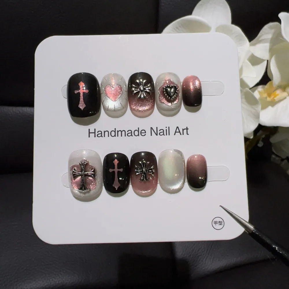 Nailhour 10Pcs Vintage Cat Eye Short Squoval Press On Nails