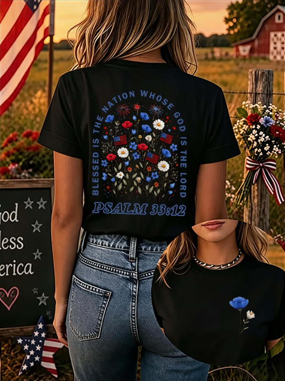 Blessed Is The Nation Of All Who Trust In God! Women'S 250th Anniversary American Faith Print Short-Sleeve T-Shirt