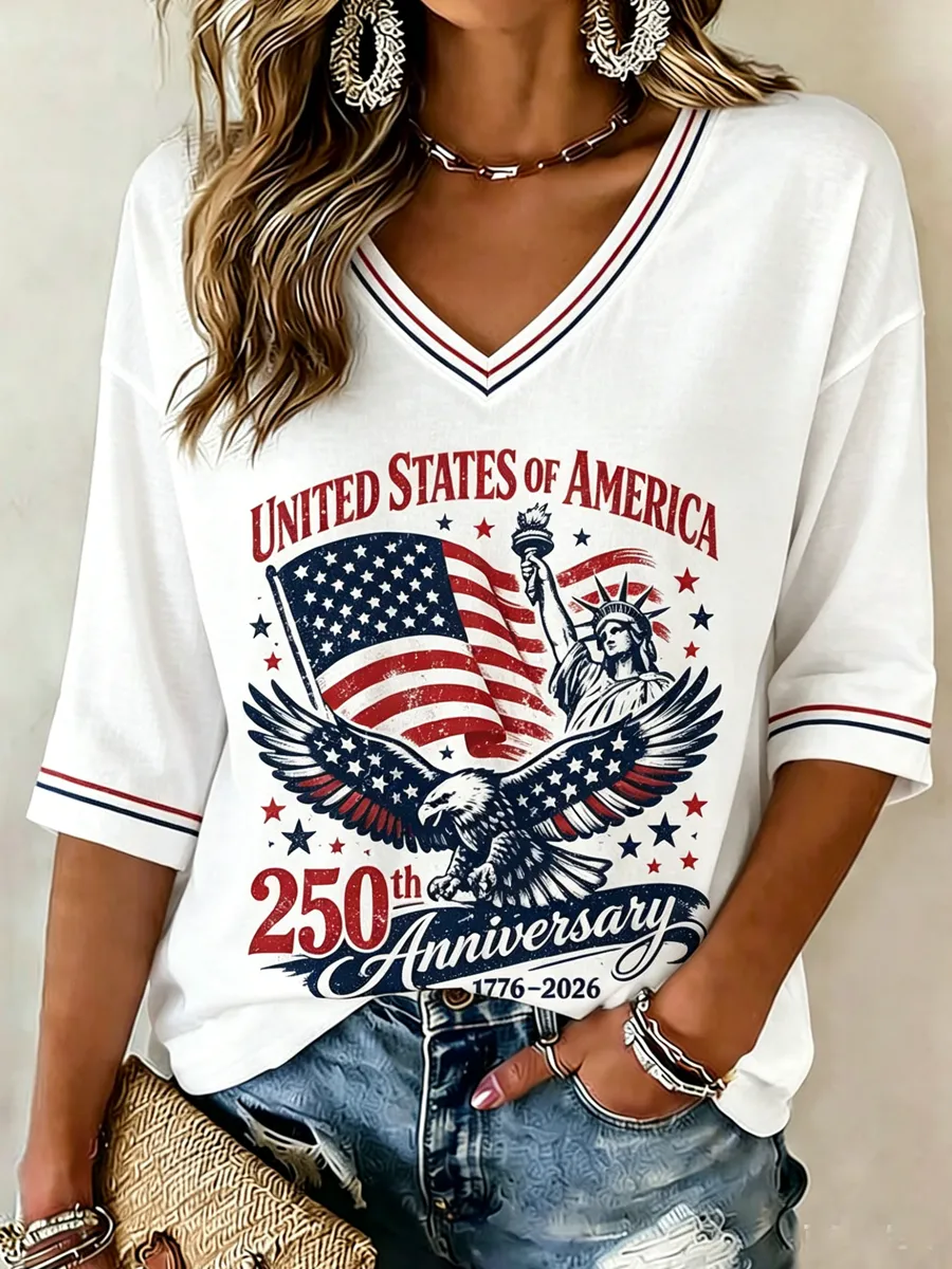 Women's casual retro American 250th anniversary commemorative T-shirt