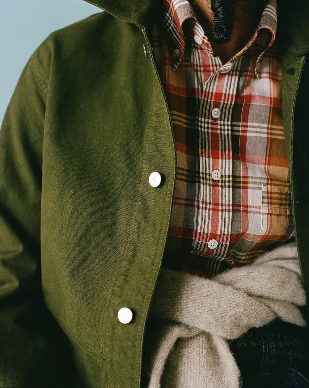 Olive Cotton Duck Canvas Five-Pocket Chore Jacket Casual Style
