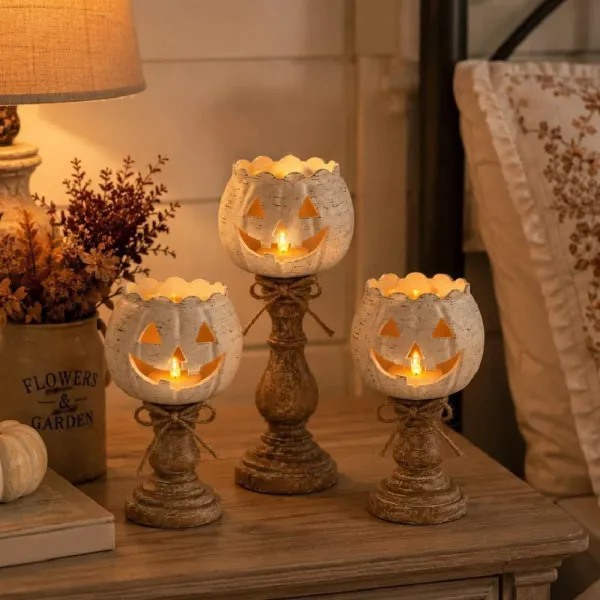 Halloween Home Decor Pumpkin Lantern Candlestick Ornament
