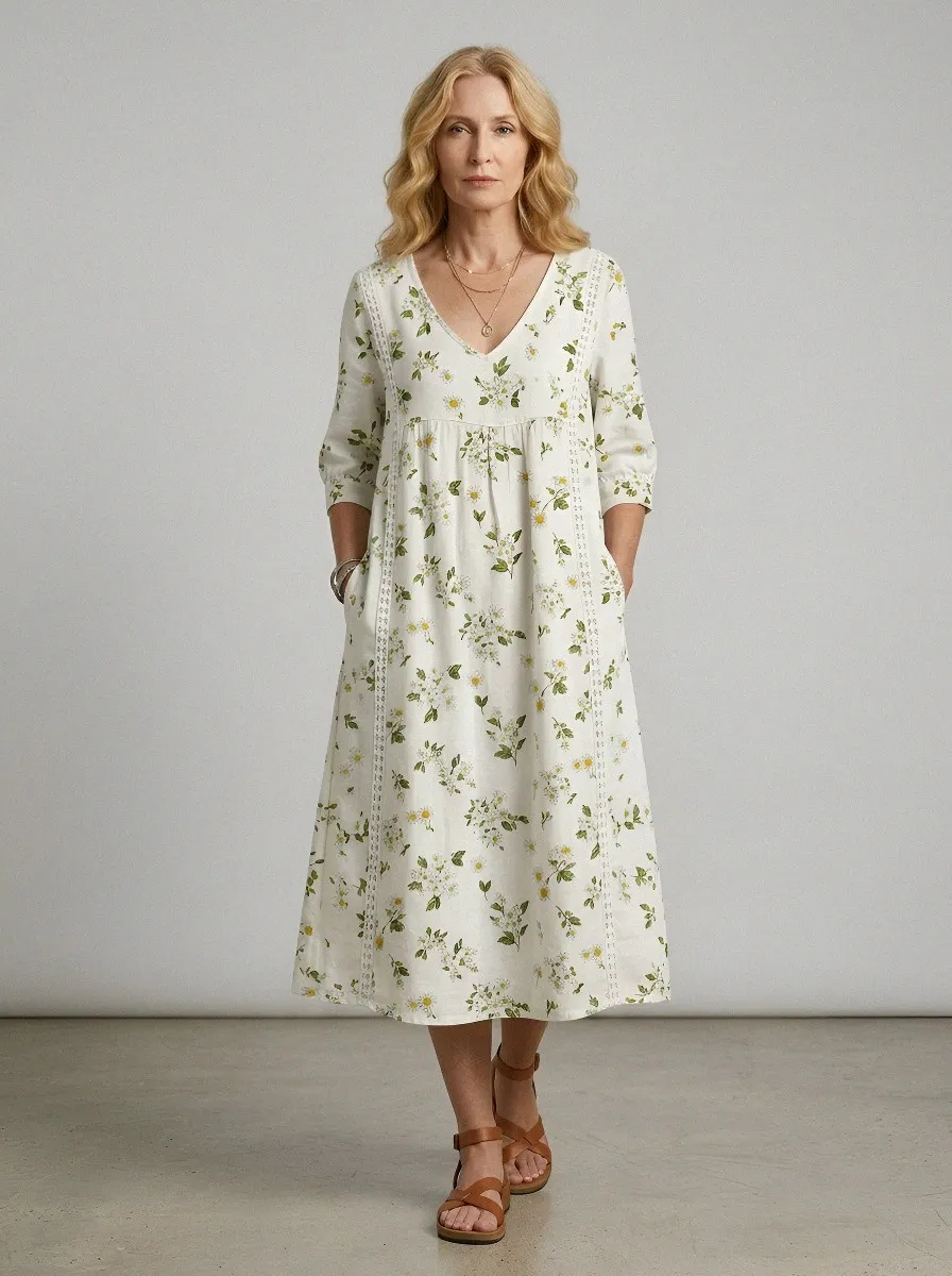 Women's Summer Vacation Daisy Floral Printed Midi Dress