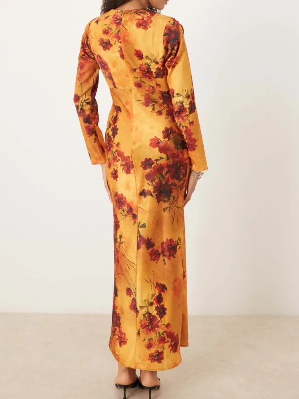 Satin Floral Midi Dress