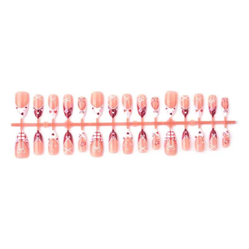 Nailhour 30Pcs Bow 3D Medium Sweet Almond French Press On Nails