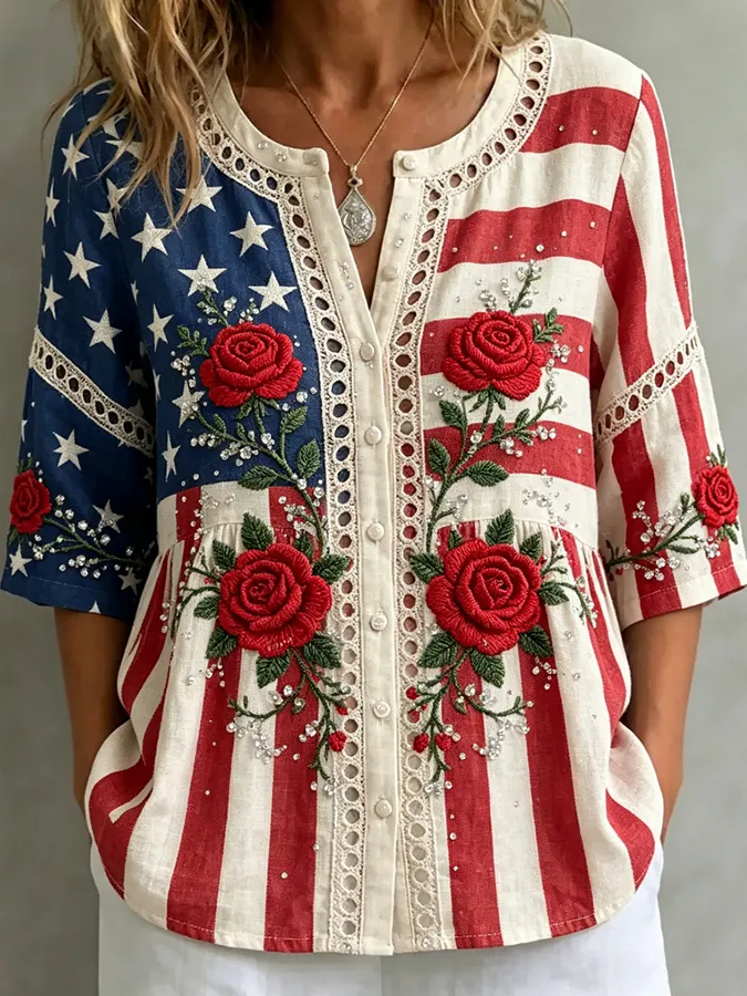 Women's Fashion Art Top Celebrating the 250th Anniversary of the Founding of the United States