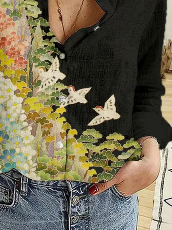 Artistic Garden Pattern Long-Sleeve Shirt