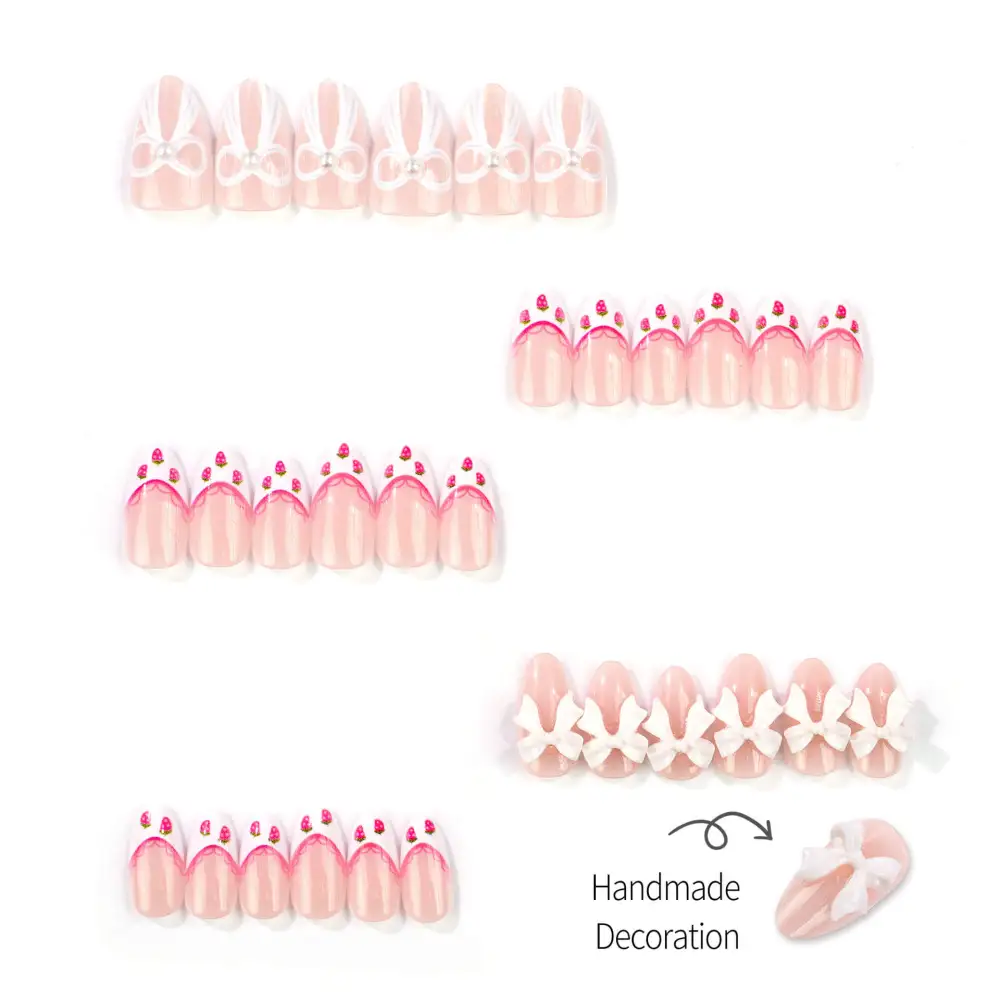 Nailhour 30Pcs Pink 3D Resin Medium Almond Press On Nails