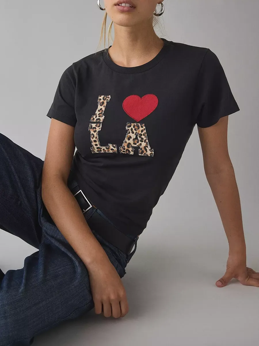 Women's Leopard Print Letter Printed Pure T-Shirt