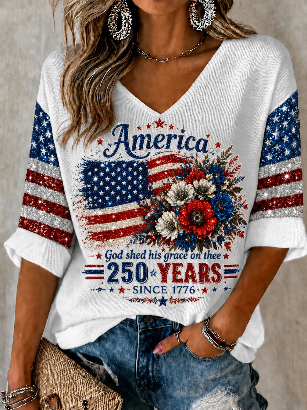 Women'S Retro Independence Day Art Printed Casual T-Shirt