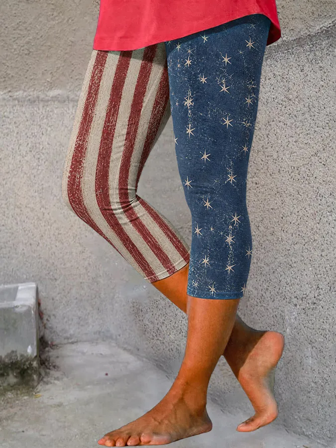 Women'S Retro Independence Day Flag Printed Leggings