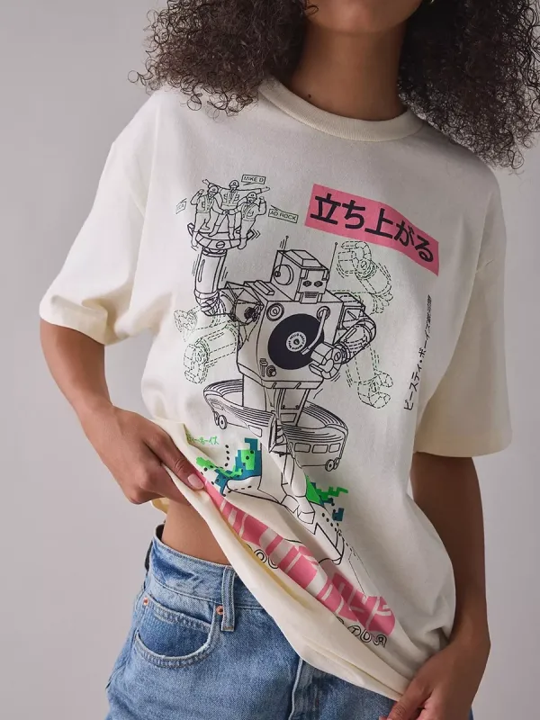 Loose T-Shirt With Robot Print For Women