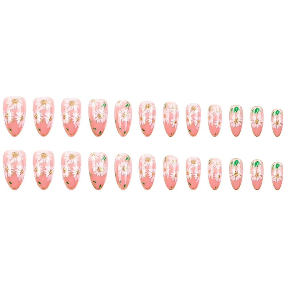 Nailhour 24Pcs Autumn Gilded Floral Short Almond Press On Nails