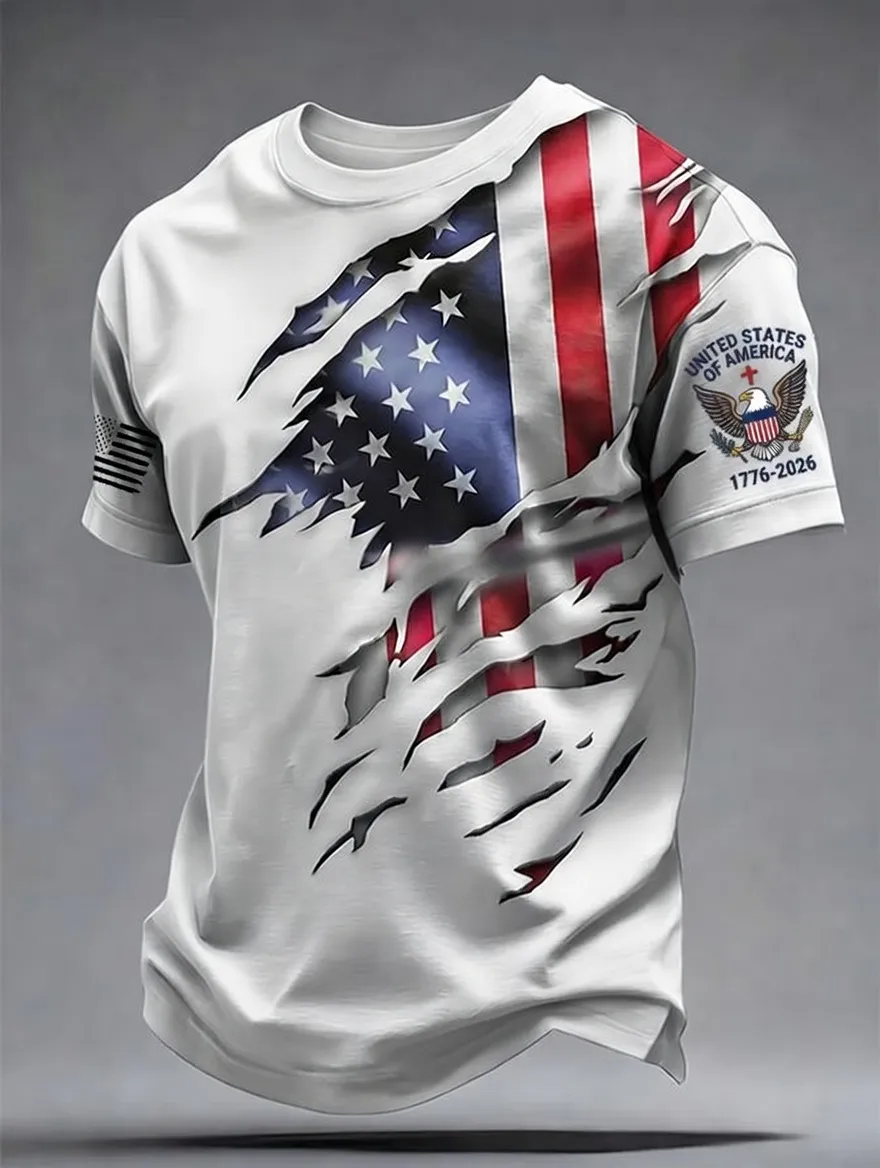 Men'S Retro American Independence Day Printed Short Sleeved T-Shirt