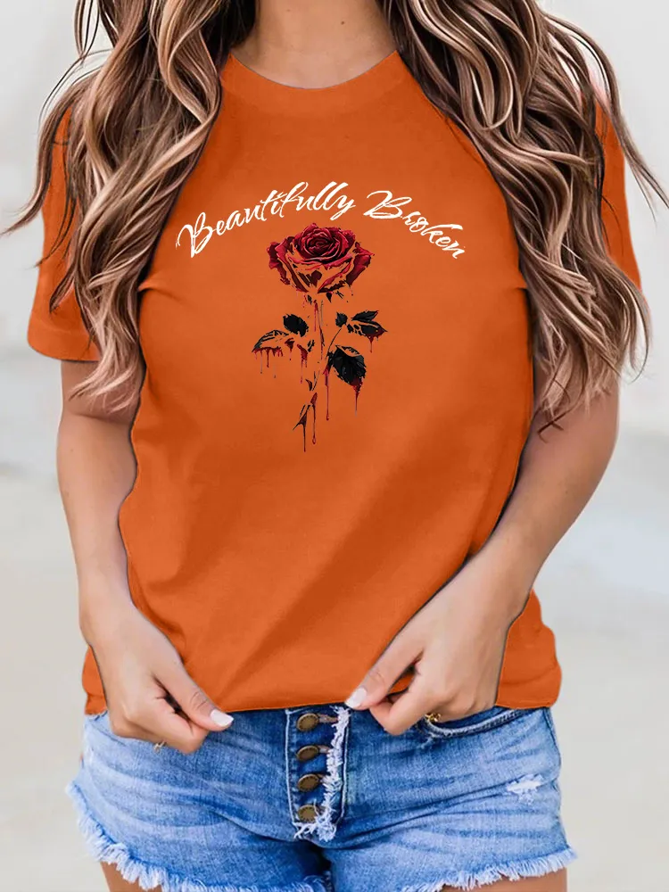 Women's Beautifully Broken Printed Round-Neck Short-Sleeved T-Shirt