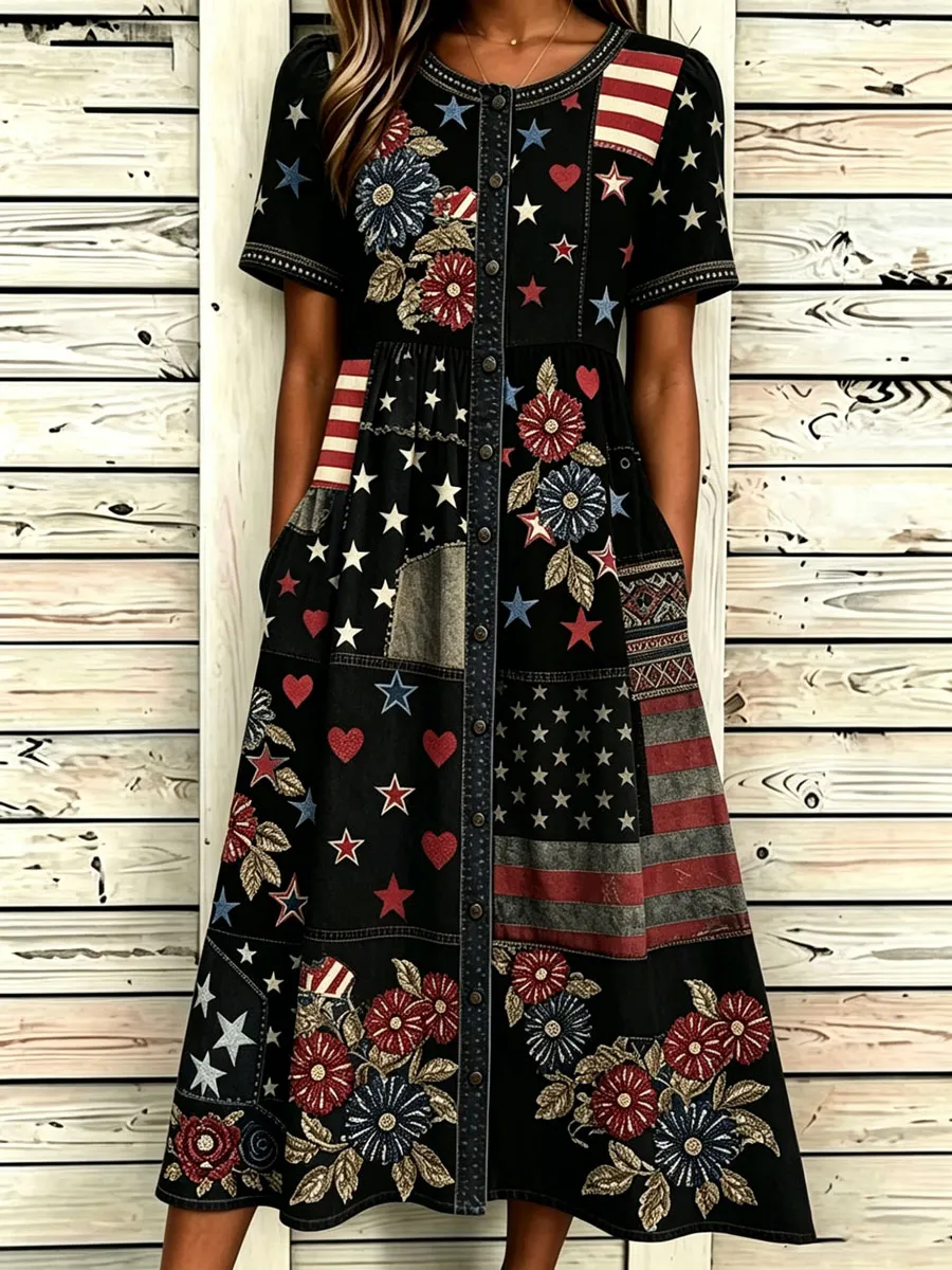 Women'S Casual American Independence Day Print Art Casual Dress