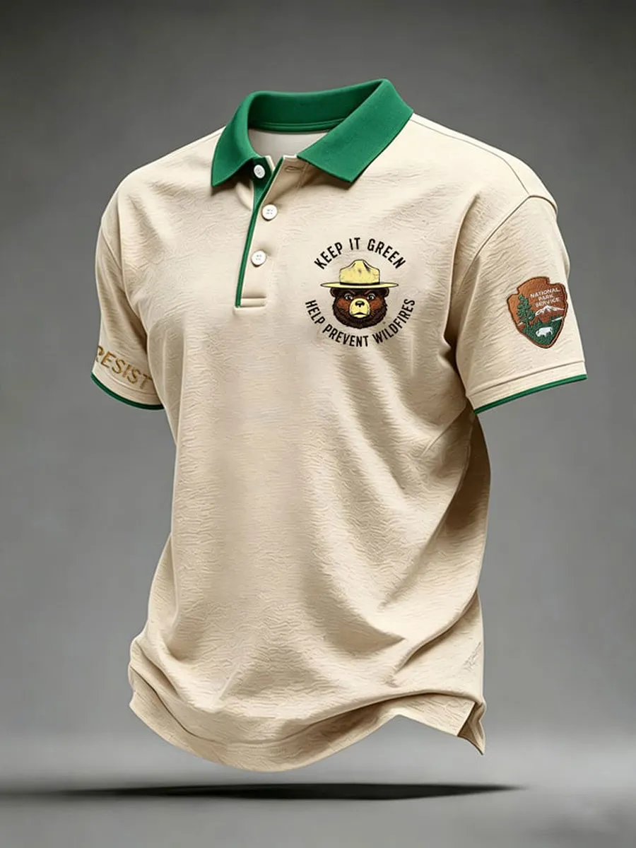 Men'S Resist Bear Print Polo Shirt