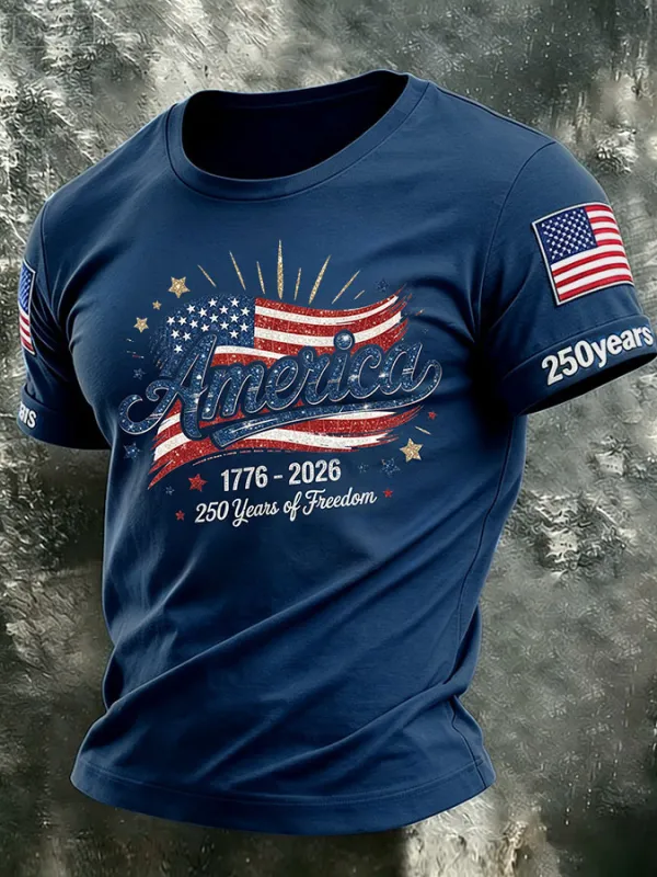 Men'S Retro Faith Independence Day Printed Casual Short Sleeved T-Shirt