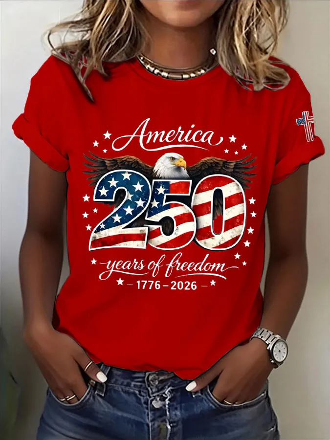Women'S  America Flag Printed Casual T-Shirt