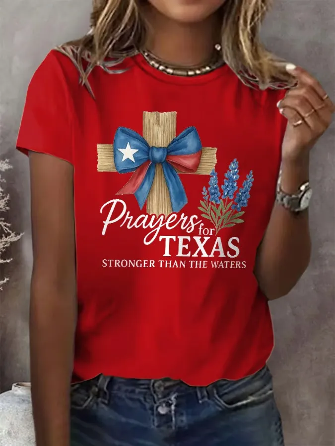 Retro Texas Strong Prayers For Texas Stronger Than The Waters Print T-Shirt