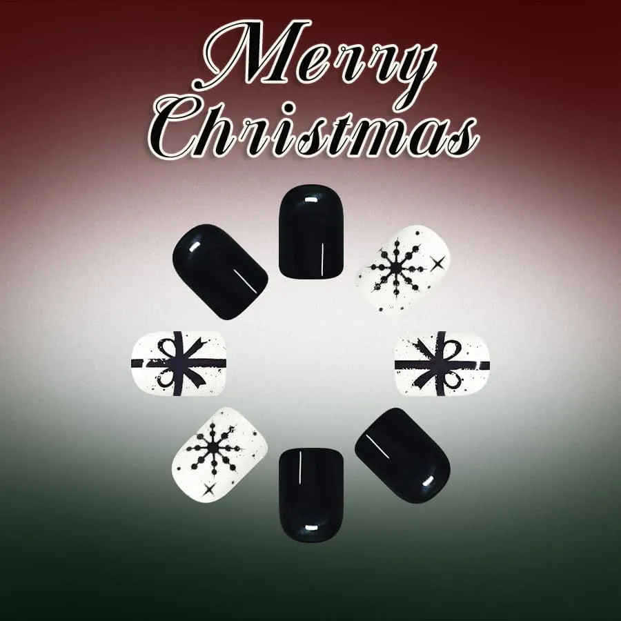 Nailhour 24Pcs Christmas Glitter Medium Square French Press On Nails