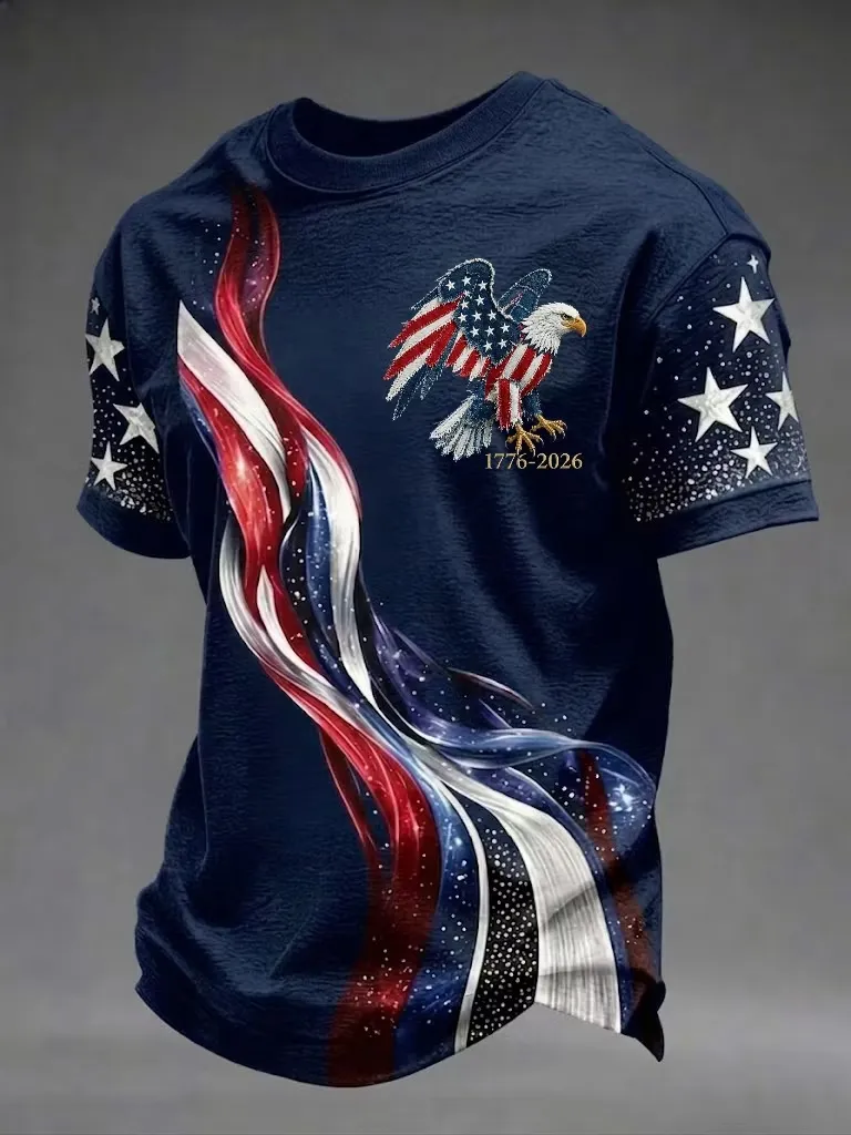Men'S Leisure 250Th Anniversary Celebration American Eagle Personalized Printed Round Neck T-Shirt