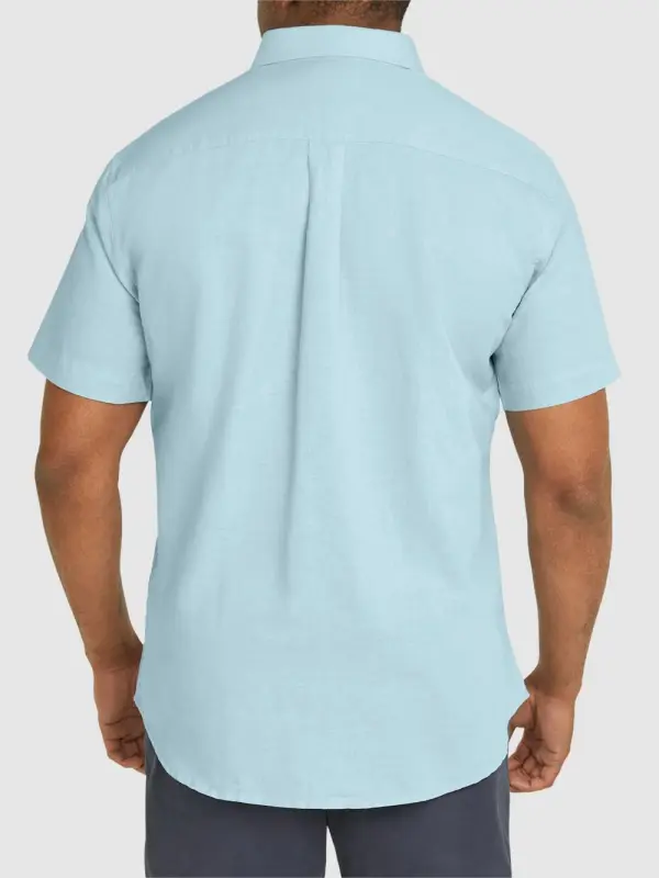 BLUE LINEN SHORT SLEEVE CASUAL SHIRT FOR DAILY WEAR