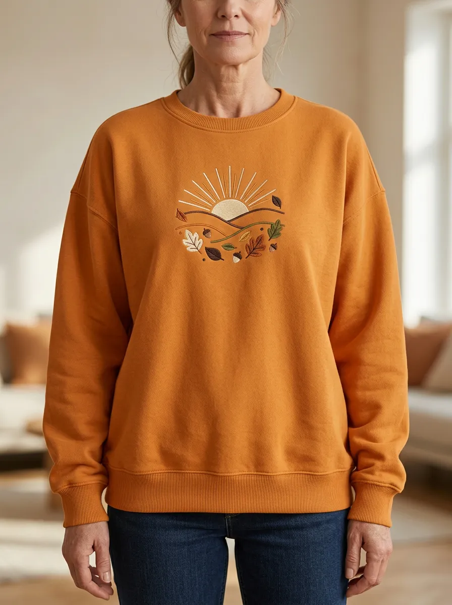 Sun  Acorns Embroidered Women's Graphic Sweatshirt