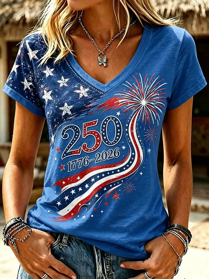 Women's 250th Anniversary V-Neck Printed T-Shirt