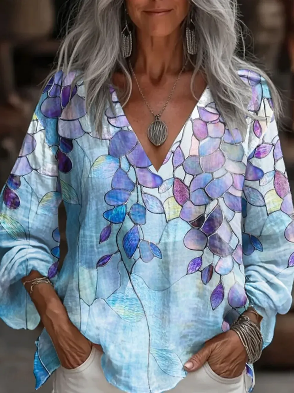 Women's Colorful Leaf Printing Shirt