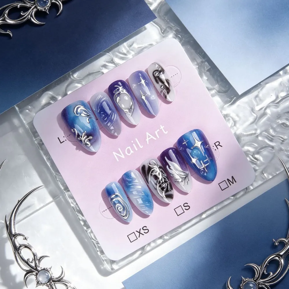 Nailhour 30Pcs Gothic Ombre 3D Medium Almond French Press On Nails