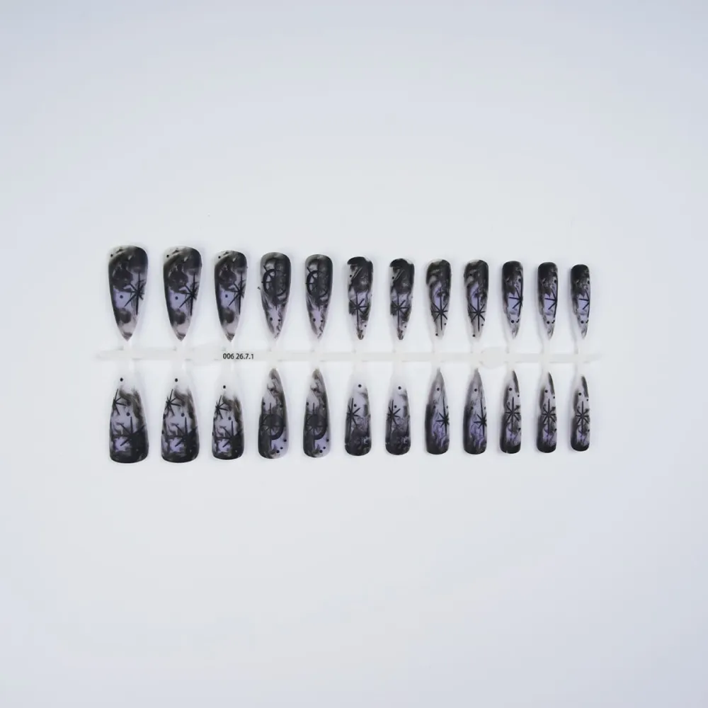 Nailhour 24Pcs Halloween Gothic Long Almond  Press On Nails