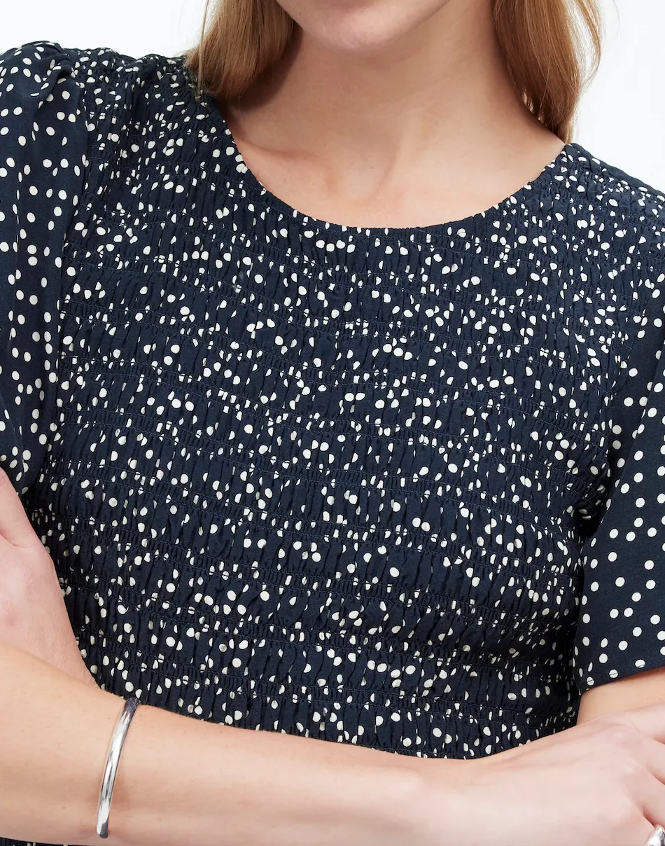 Flutter-Sleeve Smocked Midi Dress In Floral
