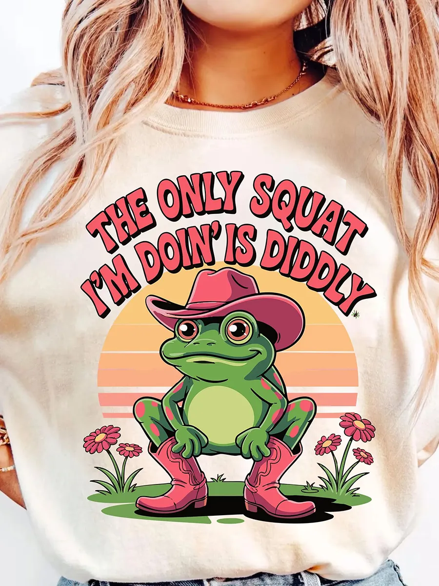 Funny Cowboy Frog Shirt Western Humor The Only Squat I'm Doin Is Diddly Lazy Gym Shirt