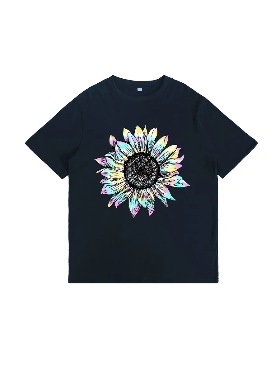 Magenta And Yellow Sunflower Design T-Shirt