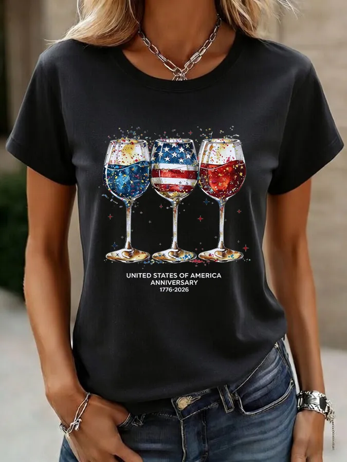 Women'S American Independence Day 250Th Anniversary Printed Round Neck Short Sleeve T-Shirt