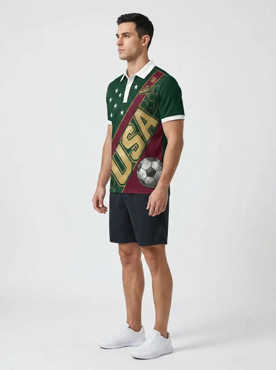 Men's USA Soccer Fan Stars and Ball Printed Polo Shirt