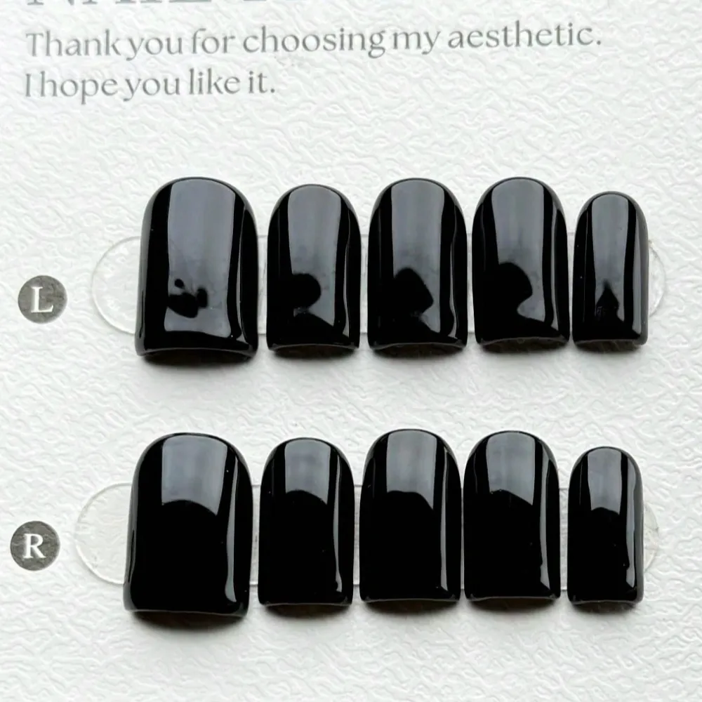 Nailhour 10Pcs Handmade Medium Square Matte Black Press On Nails