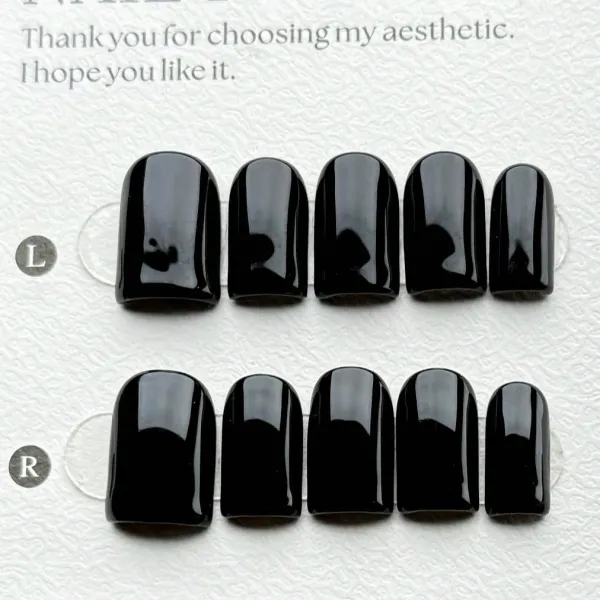 Nailhour 10Pcs Handmade Medium Square Matte Black Press On Nails