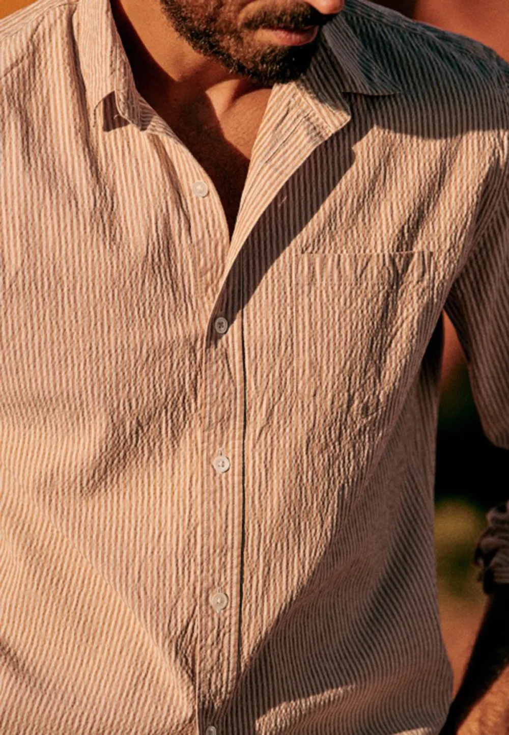  Seersucker Shirt-Ecru / Ocre