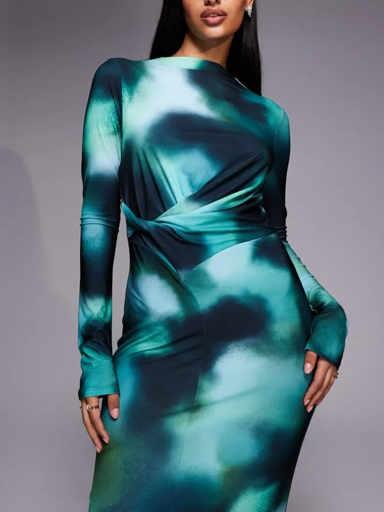 Abstract Tie Dye Slim Fit Dress