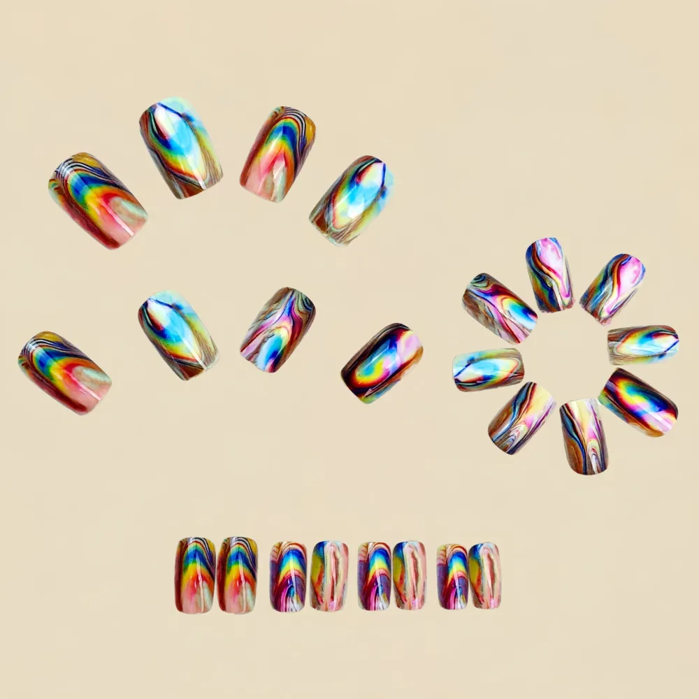 Nailhour 24Pcs Medium Square Multicolor Press On Nails