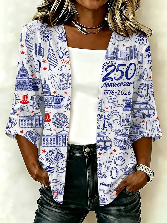 Women'S Casual Loose Independence Day Patriotic Cardigan
