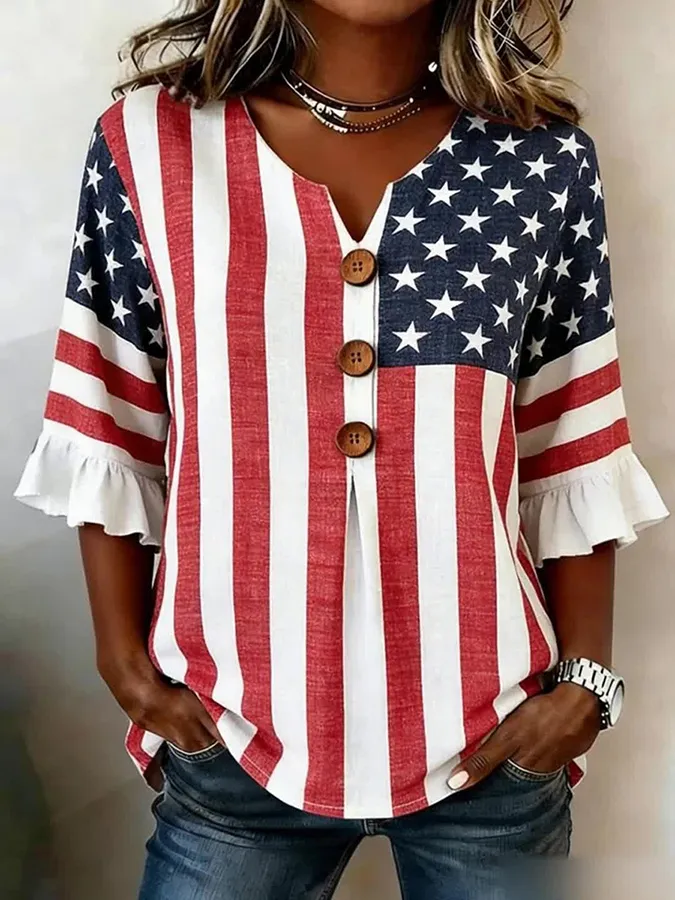 Women's Casual American Flag Printed Top