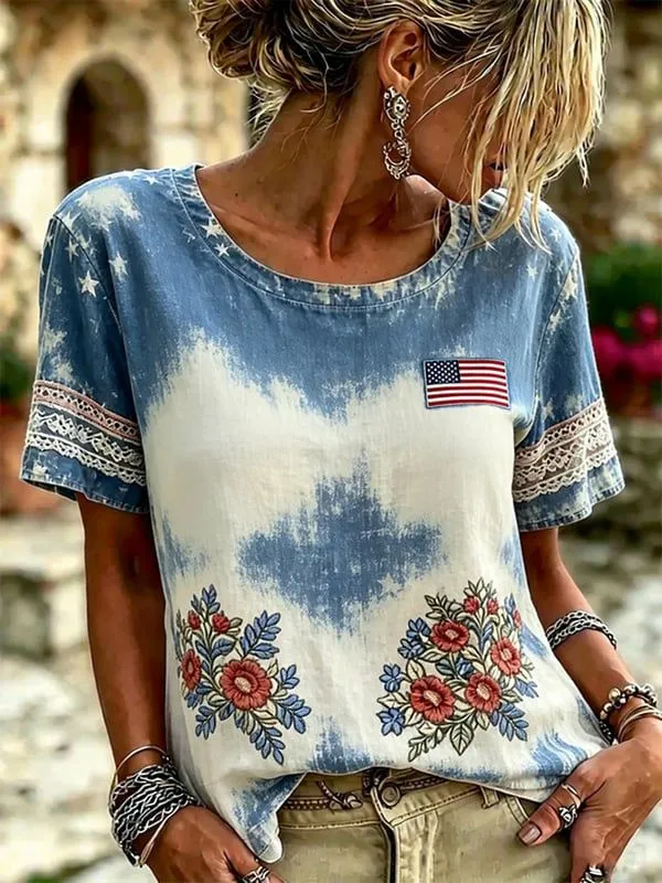 Women'S Casual Patriotic T-Shirt