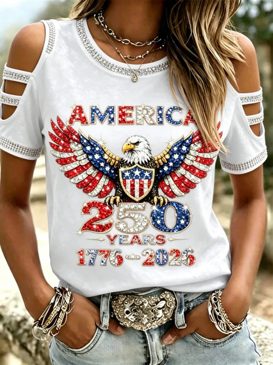American 250th Anniversary Rhinestone Design Women's T-Shirt