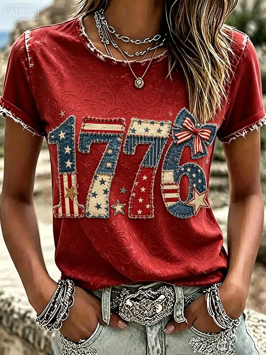 Vintage 1776 Digital Print Women's Casual T-Shirt